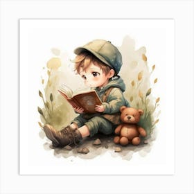 Little Boy Reading A Book Art Print