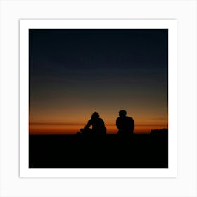 Silhouette Of Couple At Sunset Art Print