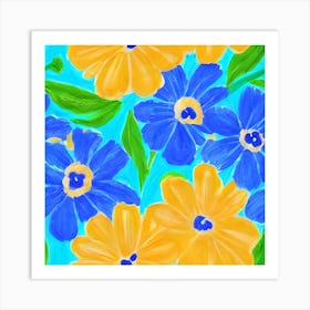 Blue And Yellow Flowers Art Print