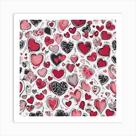 Hearts On A White Background Art Print