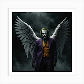 Joker With Angel Wings In A Dark Heaven Scene Art Print