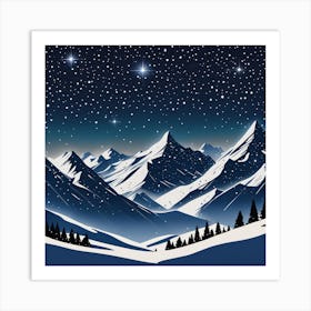 Snowy Mountains At Night 1 Art Print