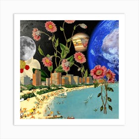 Beach With A View Collage Square Art Print