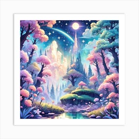 A Fantasy Forest With Twinkling Stars In Pastel Tone Square Composition 319 Art Print