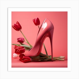 Valentine'S Day. High Heel Shoe With Tulips Art Print