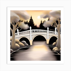 Bridge Over The River Landscape 4 Art Print