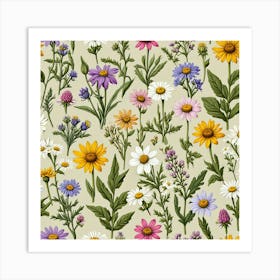 Wildflowers Seamless Pattern Art Print