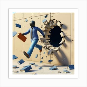 Businessman Running Through A Hole Art Print
