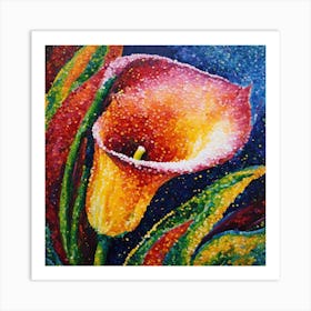 Pointillist on wood "Flower of Calla lilies" 3 Art Print