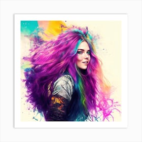 Girl With Colorful Hair Art Print