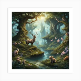 Deer In The Forest 10 Art Print