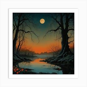 Default Full Moon Rising Over A Pond Photography Romanticism 3 ٣ 1 Art Print