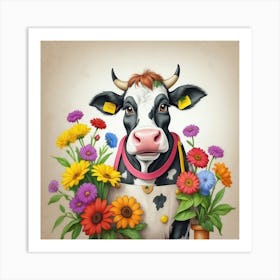 Cow With Flowers 21 Art Print