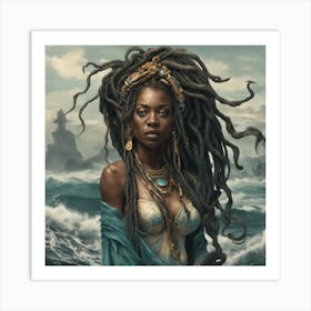 Yemanya Yemoja Dread Locs Mermaid Mami Water Ocean Goddess Art Print