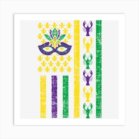 Purple Green Yellow Us Flag Crawfish Jester Funny Mardi Gras Art Print