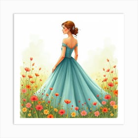 Enchanting Gown Watercolor, In A Vibrant Blooming Meadow 1 Art Print