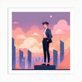 Young Man Standing On A Rooftop Art Print