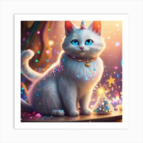 Cartoon Character A White Cat With A Silver Coat (1) Art Print