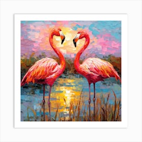 Flamingos At Sunset 1 Art Print