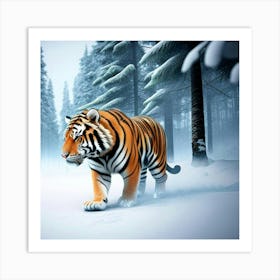 Hungry Sibirean Tiger In The Snow Art Print