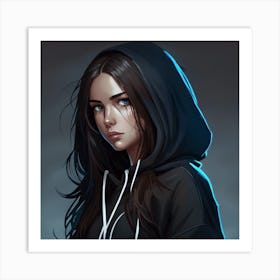 Girl In Black Hoodie Art Print