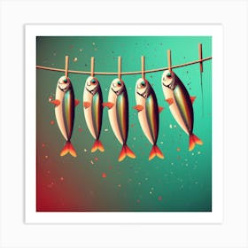 Sardines Hanging on a clothesline Art Print