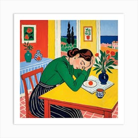 Woman Sleeping At The Table 5 Art Print