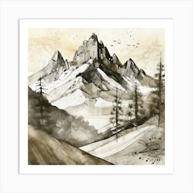 Firefly An Illustration Of A Beautiful Majestic Cinematic Tranquil Mountain Landscape In Neutral Col (42) Art Print