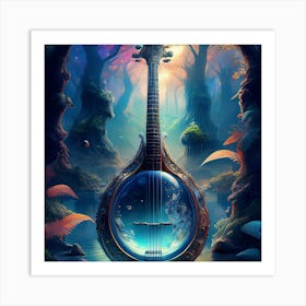 Firefly Banjo, Water, Enchanted, Forest, Kaleidoscope, Colors, Magical, Nature, Music, Instrument, F (8) Art Print