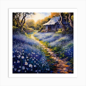 Fibre Symphony: Monet's Riverside Irises Art Print