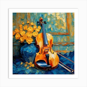 Violin And Flowers 2 Art Print