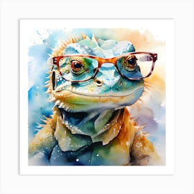 Colorful lizard wearing colored glasses 1 Art Print