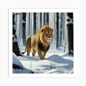 Lion In The Snow Art Print