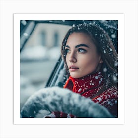 Beautiful Woman In Car Art Print