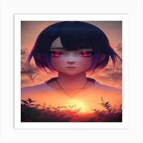 Anime Girl With Red Eyes Art Print