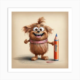 Dog With A Pencil 2 Art Print