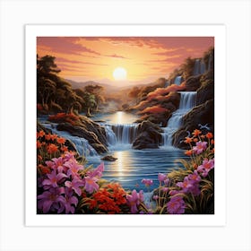 Waterfalls At Sunset Art Print