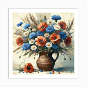 Poppies In A Vase, Acrylic Style Painting 9 Art Print