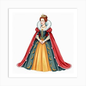 Queen Elizabeth I In Watercolor, Vibrant And Resplendent 1 Art Print