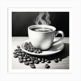 A Captivating Portrait Of A Coffee Wall Art Detailed In Subtle Pencil Shading Integrate Coffee Art Print