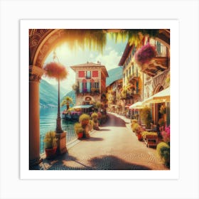 An Image Of Streets By Mediterranean Sea In Italy During Summer, Bright, Colorful And Beautiful (3) Art Print