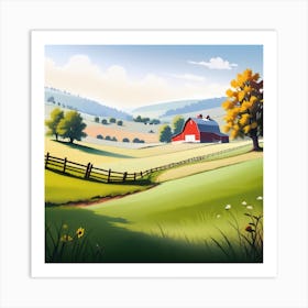 Red Barn In The Countryside 8 Art Print