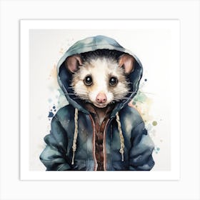 Watercolour Cartoon Opossum In A Hoodie 3 Art Print