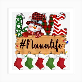 Love Nana Life Snowman Christmas Nanalife Light Red Plaid 1 Art Print