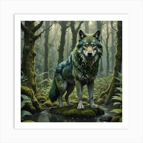 The wolf in the rain forest Art Print