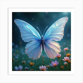 An Ethereal Butterfly With Wings Of Shimmering, Fractal Ribbons Fluttering Through A Celestial Meadow Art Print