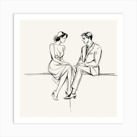 Couple Sitting On A Bench Art Print