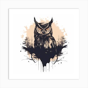 Owl Ink Silhouette With Ink Splash Effect Art Print