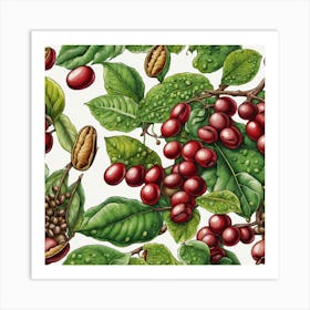 Coffee Berries Seamless Pattern Art Print