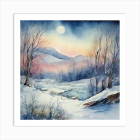 Winter Forest Watercolor Landscape Art Print